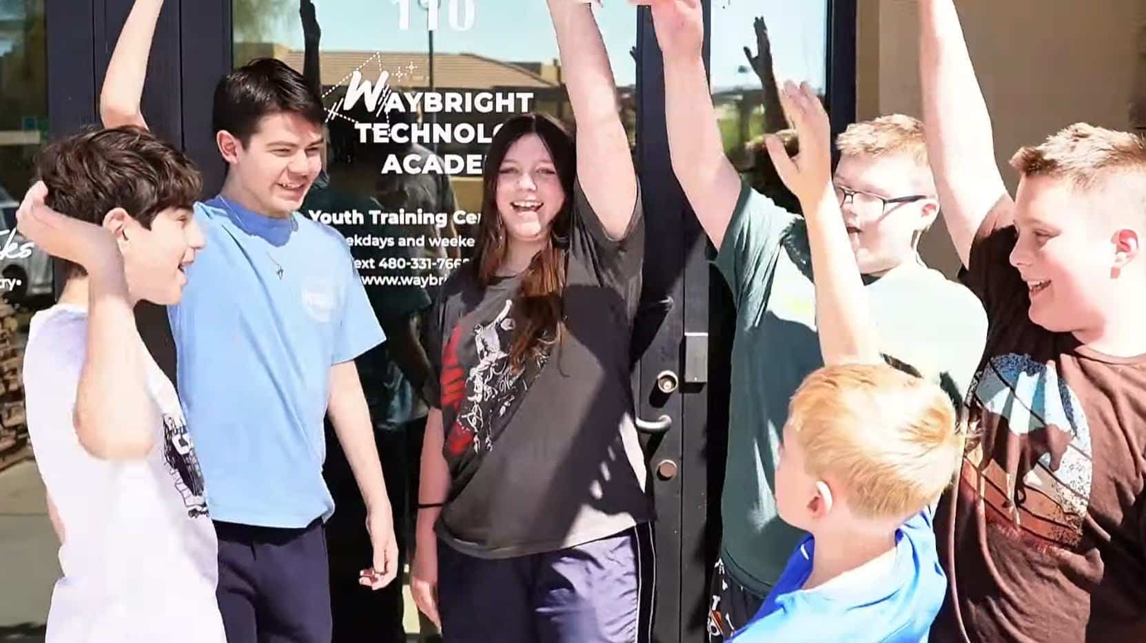 Waybright Academy students celebrating outside the Scottsdale campus